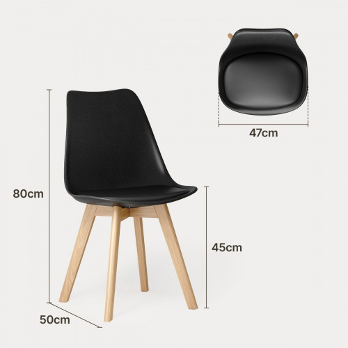 Silla de cocina 6 plazas negra,diseño escandinavo moderno,respaldo ergonómico,patas de madera maciza,asiento acolchado impermeable