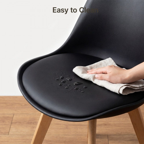 Silla de cocina 6 plazas negra,diseño escandinavo moderno,respaldo ergonómico,patas de madera maciza,asiento acolchado impermeable