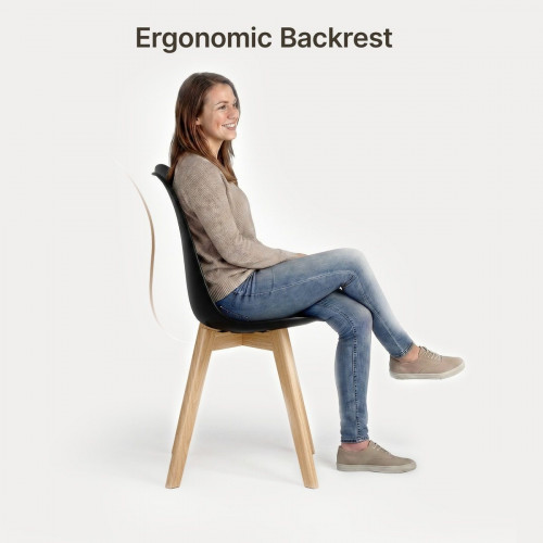Silla de cocina 6 plazas negra,diseño escandinavo moderno,respaldo ergonómico,patas de madera maciza,asiento acolchado impermeable
