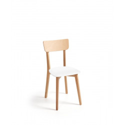 Silla de cocina Zaida con estructura de madera de haya natural y asiento michigan blanco