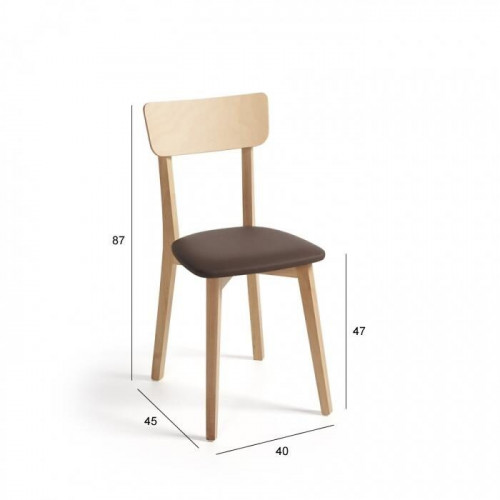 Silla de cocina Zaida con estructura de madera de haya natural y asiento michigan blanco