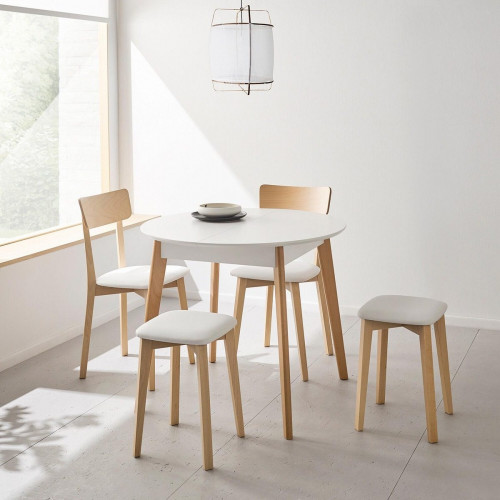 Silla de cocina Zaida con estructura de madera de haya natural y asiento michigan blanco