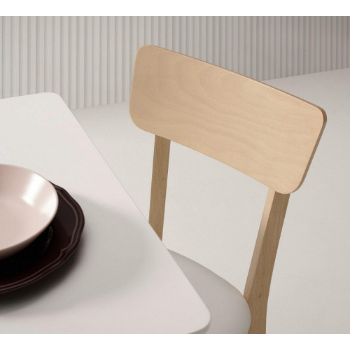 Silla de cocina Zaida con estructura de madera de haya natural y asiento michigan blanco