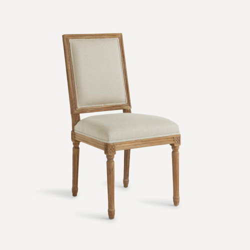 Silla de madera de roble tapizada en lino Fulham Beige