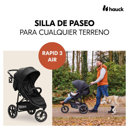 Silla de Paseo Todoterreno 3 Ruedas de Aire Hauck Rapid 3 Air Negro