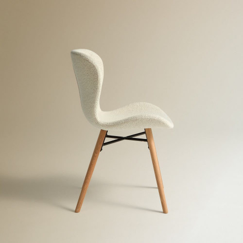 Silla en tejido bouclé Curly Blanco / Natural