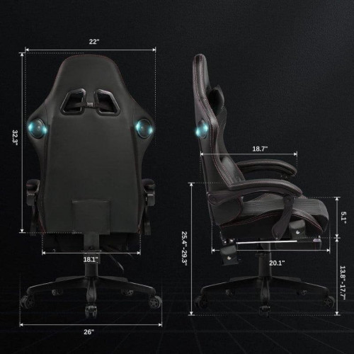 Silla Gaming GTPLAYER con Altavoces y Reposapiés Negro-Rojo