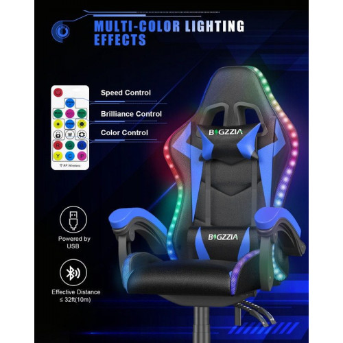 Silla gaming, RATTANTREE Silla gaming profesional con tecnología LED RGB incorporada, con reposacabezas, soporte lumbar y reposabrazos