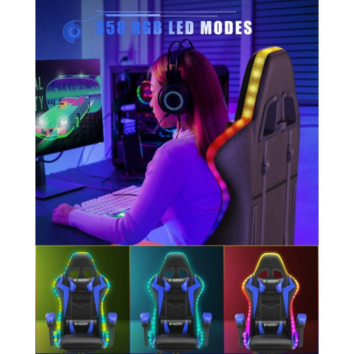 Silla gaming, RATTANTREE Silla gaming profesional con tecnología LED RGB incorporada, con reposacabezas, soporte lumbar y reposabrazos