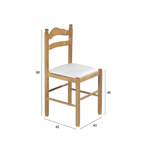 Silla Monica barnizado natural asiento polipiel blanco
