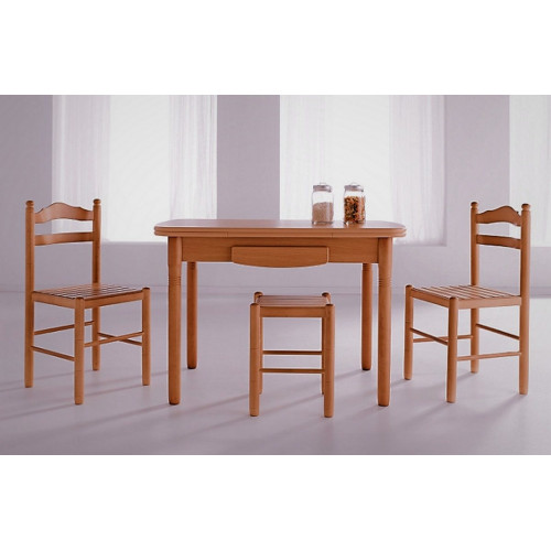 Silla Monica barnizado natural asiento polipiel blanco