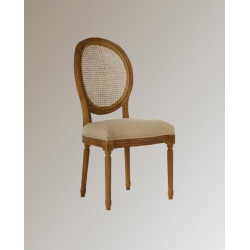 Silla redonda de madera de roble con rejilla tapizada en lino Fulham Beige