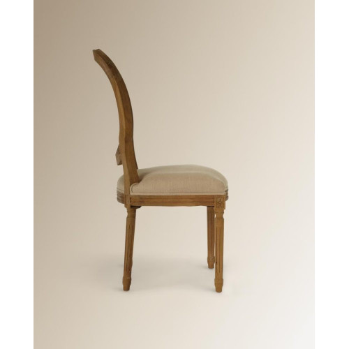 Silla redonda de madera de roble con rejilla tapizada en lino Fulham Beige