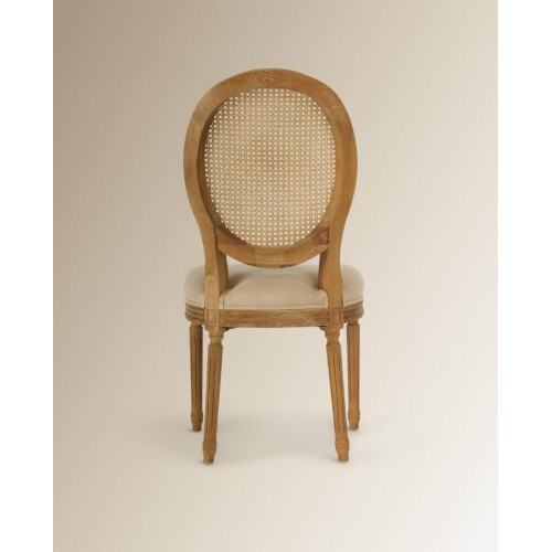 Silla redonda de madera de roble con rejilla tapizada en lino Fulham Beige