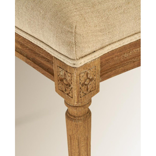 Silla redonda de madera de roble con rejilla tapizada en lino Fulham Beige