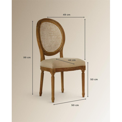 Silla redonda de madera de roble con rejilla tapizada en lino Fulham Beige