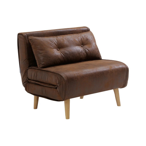 Sillón cama en microfibra efecto cuero envejecido - VALERIO