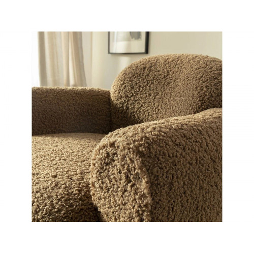 Sillón club en tela bouclé marrón Calya