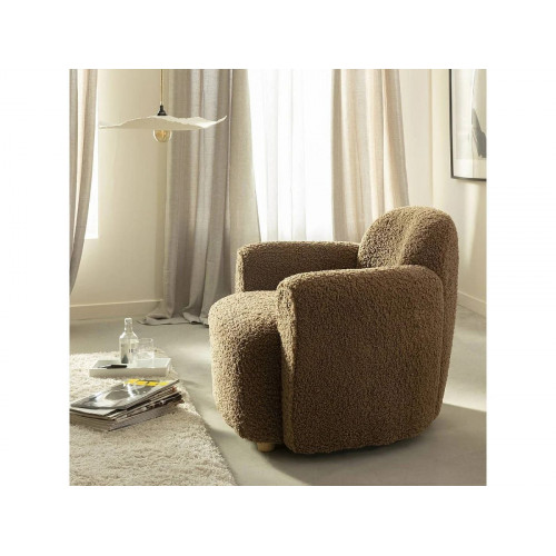 Sillón club en tela bouclé marrón Calya