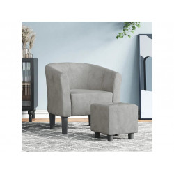 Sillón con taburete terciopelo gris claro
