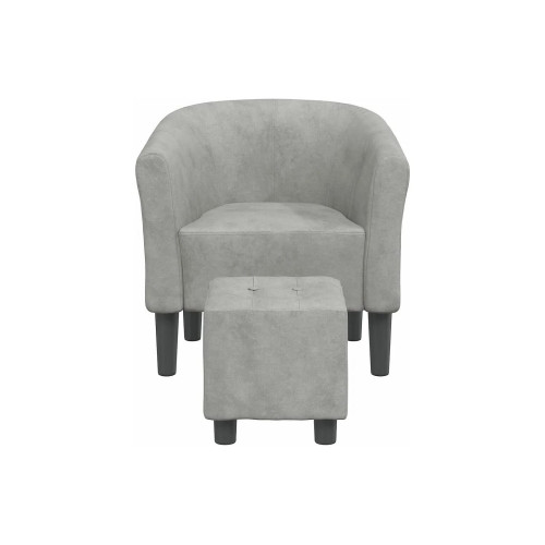Sillón con taburete terciopelo gris claro