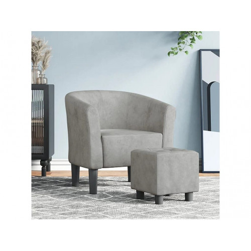 Sillón con taburete terciopelo gris claro ES36767