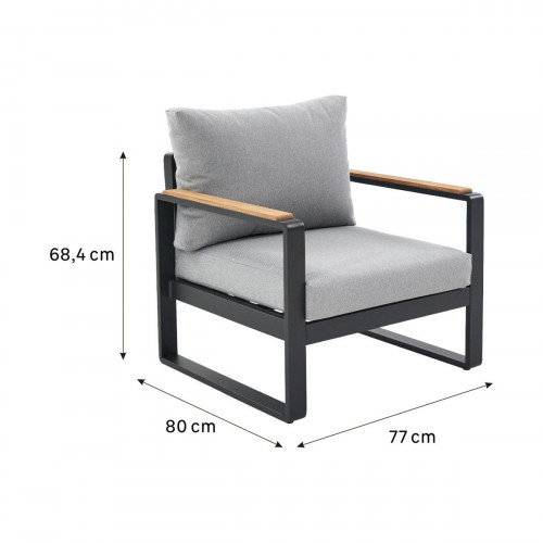 Sillón de jardín con cojín de jardín de aluminio Persea gris