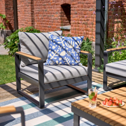 Sillón de jardín con cojín de jardín de aluminio Persea gris