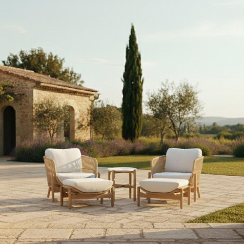 Sillón de jardín de madera de acacia y cuerda Provenza beige