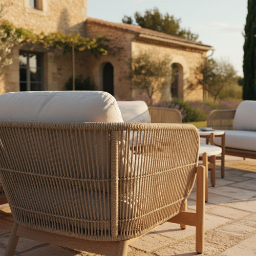Sillón de jardín de madera de acacia y cuerda Provenza beige