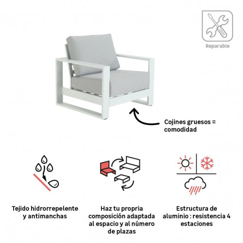 Sillón de jardín NATERIAL Athena de aluminio blanco