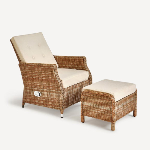 Sillón de jardín reclinable con reposapies Le Mans EuroVolter Champagne
