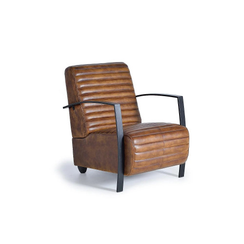 Sillón de Piel 75 Cm Estilo Industrial Vintage-82x75x82