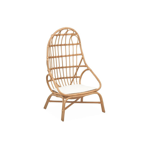 Sillón de ratán en forma de huevo con cojín natural