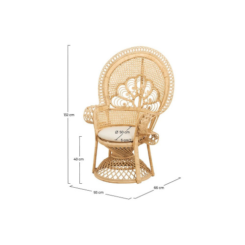 Sillón de ratán natural con cojín blanco - Eloa