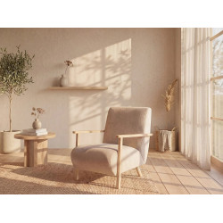 Sillón de tela beige y madera JULOMO