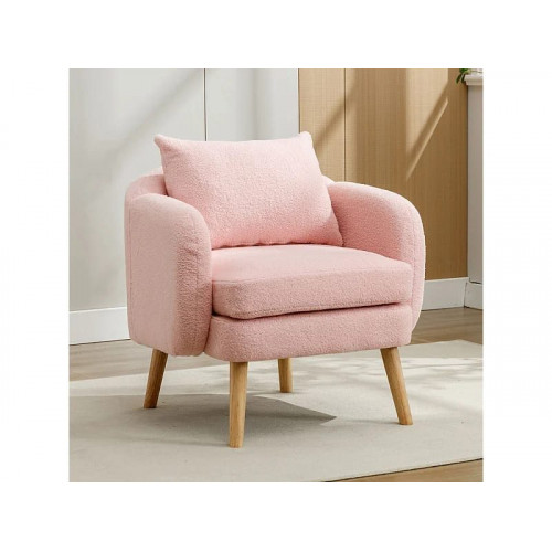 Sillón en tejido bouclé - con cojín - patas en madera maciza - carga máxima 150kg - 71x72x71cm - Rosa