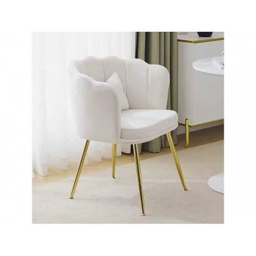 Sillón en terciopelo beige - con cojines - patas en metal dorado - 63x58x77cm
