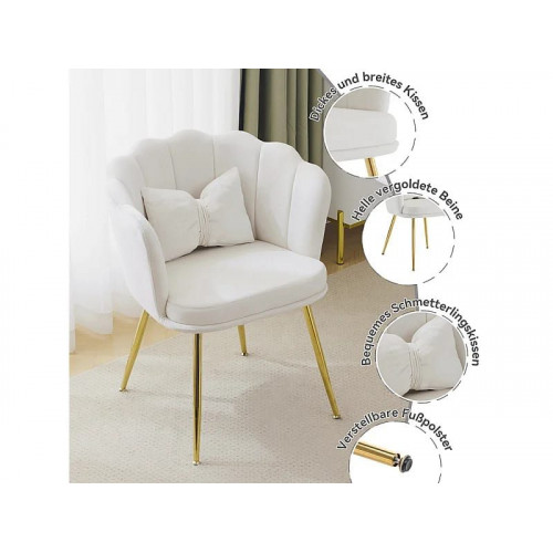 Sillón en terciopelo beige - con cojines - patas en metal dorado - 63x58x77cm