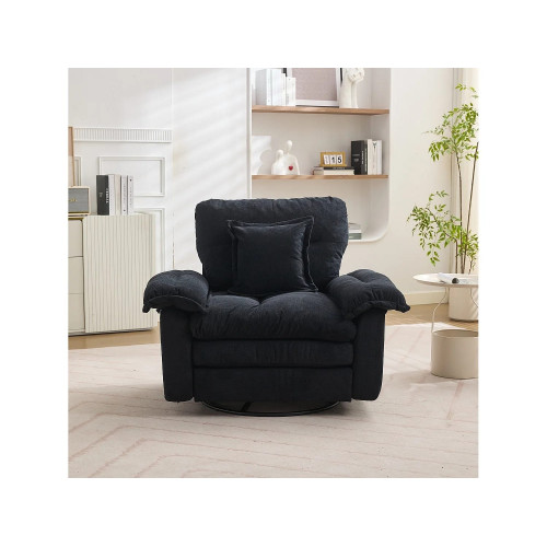 Sillón giratorio en tejido chenilla negro con cojín - Para salón, dormitorio y oficina