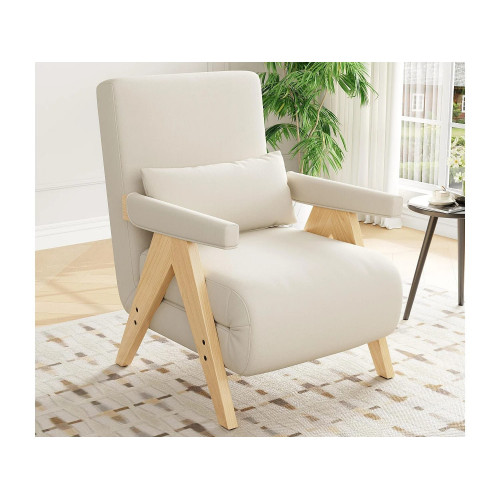 Sillón individual 64x68,5x93 cm - convertible 3 en 1 - acolchado - lino - beige + natural