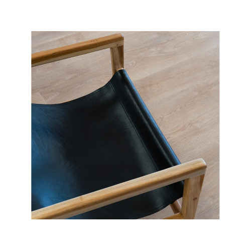 Sillón lounge de teca y cuero de vaca negro - Apache