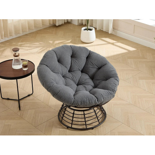 Sillón lounge papasan estilo bohemio, giratorio 360° forma huevo en ratán PE