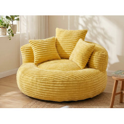 Sillón Pera en Pana - Puf Mostaza - Modelo Grande - 3 Cojines Incluidos - Ultra Suave - para Adultos y Niños