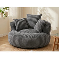 Sillón puff de pana - Puf gris antracita - Tamaño grande - 3 cojines incluidos - Ultra suave - Para adultos y niños star_border