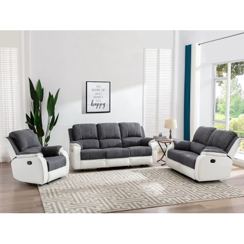 Sillón relax de microfibra y piel sintética gris y blanco BRODY