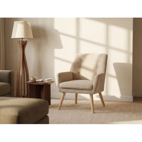 Sillón tapizado de tela beige SERINO