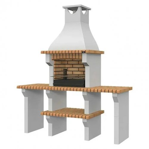 Silves Barbacoa de obra con mesas laterales (An x Pr x Al, 197 x 58 x 229 cm, Superficie Parrilla, 60 x 38 cm, Hormigón)