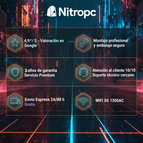 Sobremesa Gaming Nitropc Avanzado AMD Ryzen 3 3200G, Radeon Graphics, 8 GB DDR4, 480GB SSD, Win11 PRO Blanco