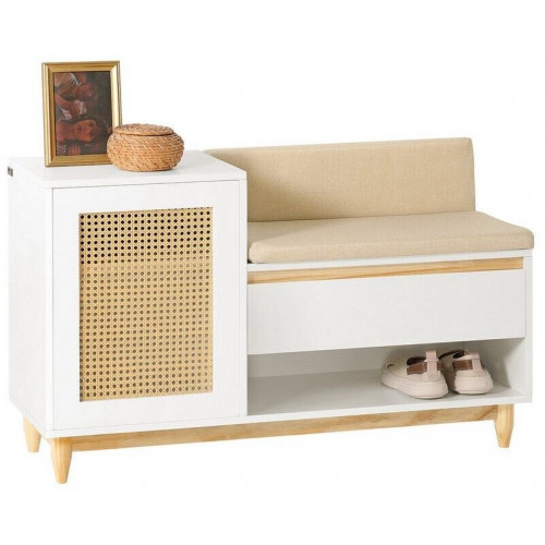 SoBuy Banco Zapatero con Almacenamiento Diseño Rejilla Blanco-Natural 100x35x60cm (FSR128-W)